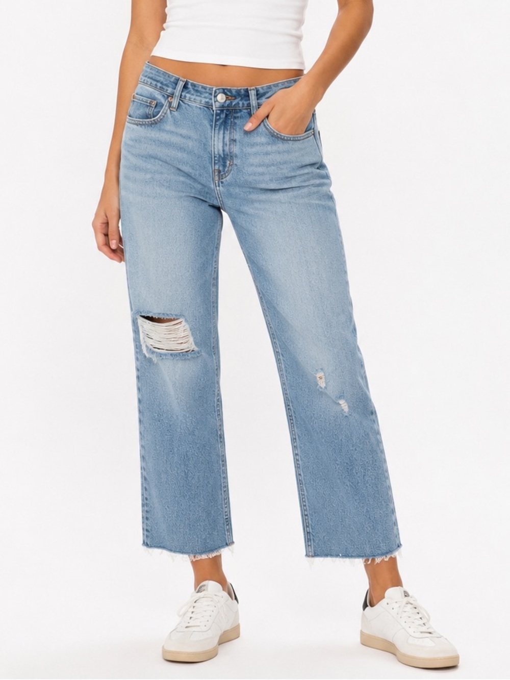 Hidden Los Angeles Jeans 31 Light Wash Distressed Straight Crop Raw Hem